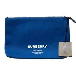 Burberry Damson Blue Horsefly‎ Print Zip Pouch Clutch Cosmetic Bag Travel NWT